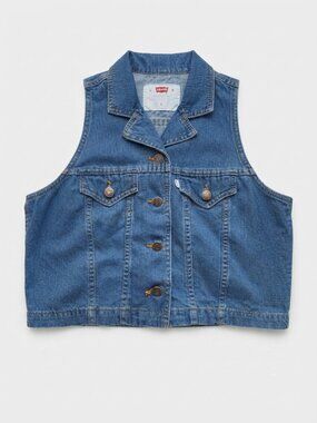 Vintage Levi's 1990s Cropped Sleeveless Blue Denim vest Jacket - L